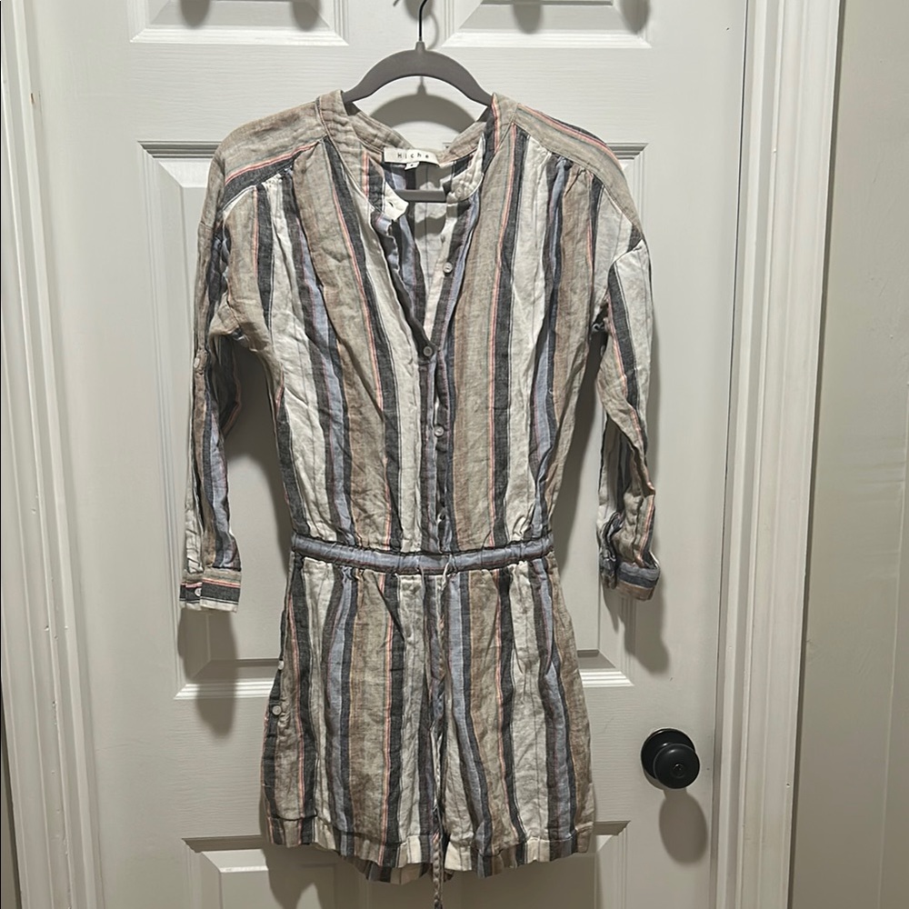 Niche’ Striped Button-Up Romper with adjustable sides